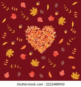 Vector autumn leaves on red background.Suitable for clothing prints and textiles.