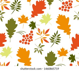 Vector autumn leaves and pumpkin, halloween pattern. Floral stock vector illustration