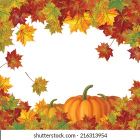 Vector autumn leaves and pumpkins background.