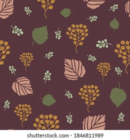 Vector autumn leaves and quirky berries seamless pattern. Suitable for packaging, home decor, fabric, wallpaper and other design projects. 