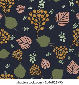 Vector autumn leaves and quirky berries seamless pattern. Suitable for packaging, home decor, fabric, wallpaper and other design projects. 