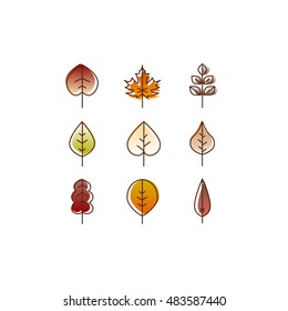 Vector autumn leaves red, orange yellow colors fall season