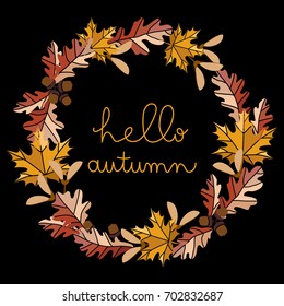 Vector autumn leaves round frame