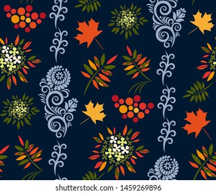 Vector autumn leaves and rowan seamless pattern. Floral stock vector illustration