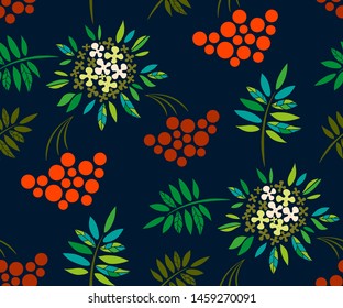 Vector autumn leaves and rowan seamless pattern. Floral stock vector illustration