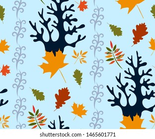Vector autumn leaves and rowan seamless pattern. Floral stock vector illustration