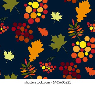 Vector autumn leaves and rowan seamless pattern. Floral stock vector illustration