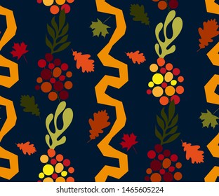 Vector autumn leaves and rowan seamless pattern. Floral stock vector illustration