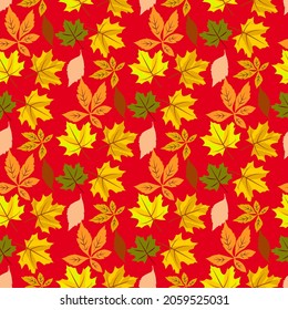 Vector - autumn leaves seamless pattern, floral watercolor illustration.