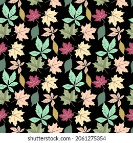 Vector - autumn leaves seamless pattern, floral watercolor illustration.