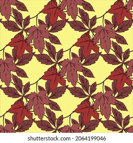 Vector - autumn leaves seamless pattern, floral watercolor illustration.