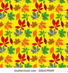 Vector - autumn leaves seamless pattern, floral watercolor illustration.