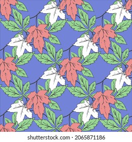 Vector - autumn leaves seamless pattern, floral watercolor illustration.