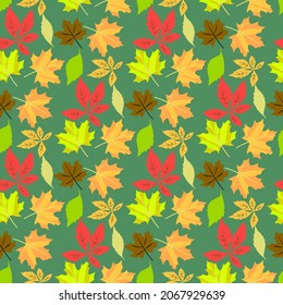 Vector - autumn leaves seamless pattern, floral watercolor illustration.