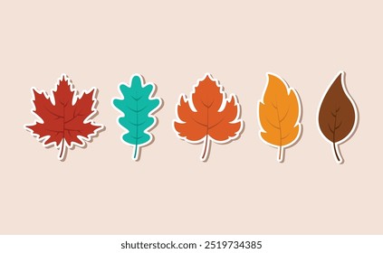  Vector hojas de otoño pegatinas. otoño Elementos de la etiqueta engomada de la temporada de Acción de Gracias.