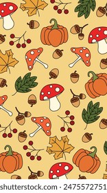 Vektorgrafik Herbst mehrfarbig mit verschiedenen Arten von Blättern, Samen, Pflanzen. Poster Umriss Illustration Design