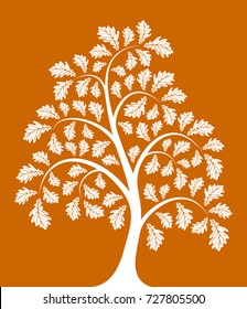 vector autumn oak tree isolated on orange background