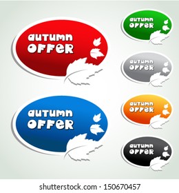Vector autumn offer - color labels with leaf, leaves