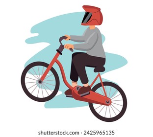 Vector autumn outdoor activity concept man in helmet at bicycle competitions and tournament active