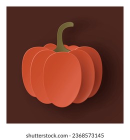 Vector autumn paper cut 3d pumpkin with shadow on brown background. Fall cut out design elements for presentation, banner, cover, web, flyer, card, sale, poster, slide and social media