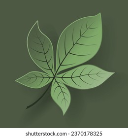 Vector autumn paper cut 3d chestnut leaf with shadow on green background. Fall cut out design elements for presentation, banner, cover, web, flyer, card, sale, poster, slide and social media	