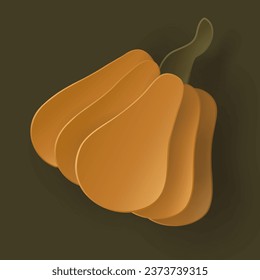 Vector autumn paper cut 3d pumpkin with shadow on brown background. Fall cut out design elements for presentation, banner, cover, web, flyer, card, sale, poster, slide and social media