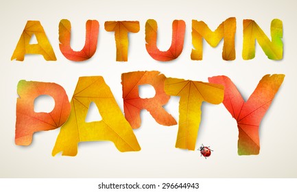 Vector Autumn Party words, made from autumn leaves, isolated on background
