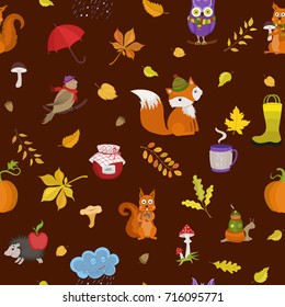 Vector autumn pattern with animals.