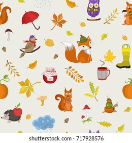 Vector autumn pattern with animals.