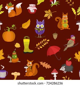 Vector autumn pattern with animals.