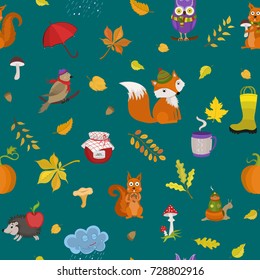 Vector autumn pattern with animals.