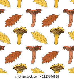 Vector autumn pattern with mushrooms and leaves.