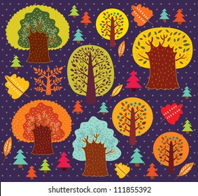 Vector autumn pattern with trees.