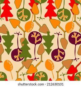 Vector autumn pattern with trees. 