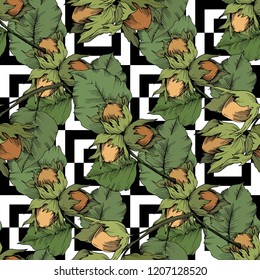 Vector autumn plant hazel nut. Leaf plant botanical garden floral foliage. Seamless background pattern. Fabric wallpaper print texture. Vector leaf for background, texture, wrapper pattern.