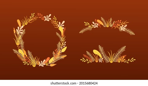 Vector Autumn Plants Frames and Borders, Autumn Season Colors, Vector Illustration.
