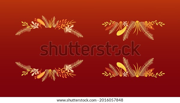 Vector Autumn Plants Frames\
and Borders, Doodle Vignettes, Autumn Season Colors, Vector\
Illustration.