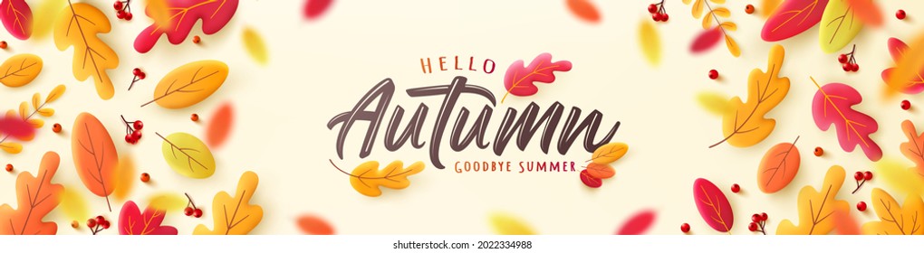 Vector of Autumn poster or banner with falling leaves.Greetings and presents for autumn and fall season. Autumn design templates for banners, flyers or presentations.