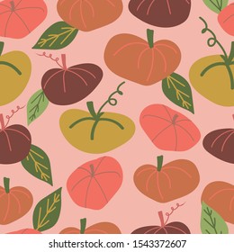 vector autumn pumpkin, halloween pattern. autumn colours in pink and orange earth tones. Floral stock vector illustration