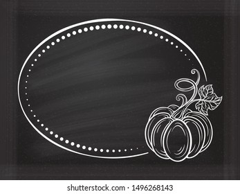 Vector autumn pumpkins vintage horizontal frame on a chalkboard background.