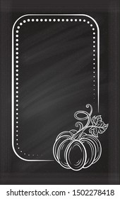Vector autumn pumpkins vintage vertical rectangle frame on a chalkboard background.