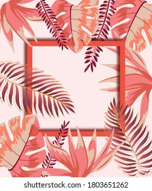 vector autumn red leaves and frame for text with 3D effect background