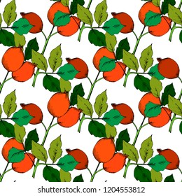 Vector autumn red rose hip plant. Plant botanical garden floral foliage. Seamless background pattern.Vector leaf for background, texture, wrapper pattern, frame or border.