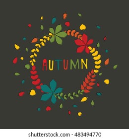 Vector Autumn round design with colorful Leaf.