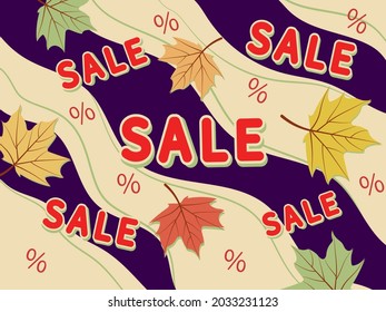 Vector  autumn sale background. Autumn sale  text  with maple leaves  for fall season marketing promotion. Vector colorful discount illustration.

