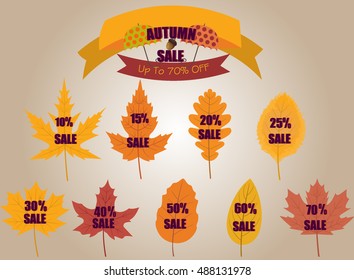 Vector Autumn SALE Banners on Leafs up to 70 off