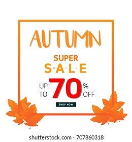 Vector Autumn sale flyer template with lettering. up to 70 percent. eps10