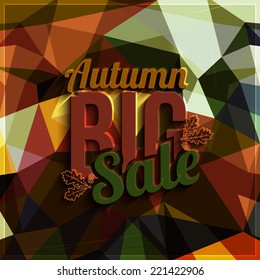 Vector autumn sale on triangular background in bright colors.