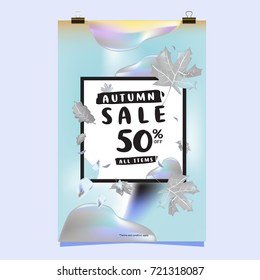 Vector autumn sale poster template with lettering. Bright fall leaves. brochure, card, label, banner design. Bright commercial background design. 