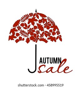 Vector autumn sale with red umbrella